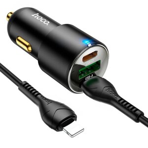 Потужне автомобільне зарядний пристрій з кабелем Hoco NZ6 USB Type-C 25W і 20W USB 18W Type C на Lightning Чорний