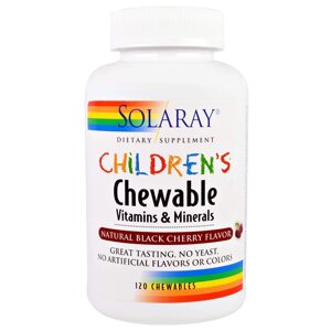 Мультивітаміни для дітей Solaray Childrens Vitamins and Minerals смак вишні 120 пігулок (20018)