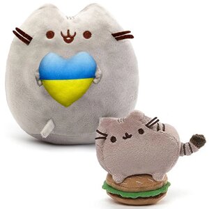 Набір М'яких іграшок 2Life Пушин кет із серцем 23х25 см та Pusheen cat з гамбургером 7х8 см Сірий (v-11481)