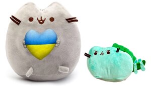 Набір м'яких іграшок S&T Pusheen cat з серцем 21х25 см і з Дракон 15х12 см Сірий (vol-10451)