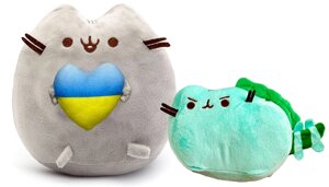 Набір м'яких іграшок S&T Pusheen cat з серцем 21х25 см і з Дракон 18х15 см Сірий (vol-10450)