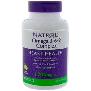 Омега 3 6 9 Omega 3-6-9 Complex Natrol із лимонним смаком 1200 мг 90 капсул (4543)