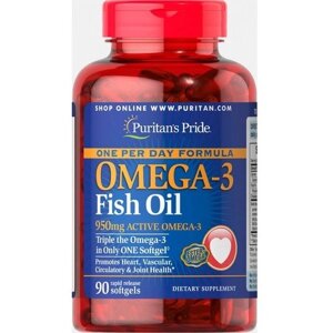 Омега 3 Puritan's Pride Triple Strength Omega-3 Fish Oil 1360 mg (950 мг активного омега-3 ) 90 Caps PTP-32948