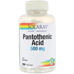 Пантотеновая кислота, Pantothenic Acid, Solaray, 500 мг, 250 рослинних капсул