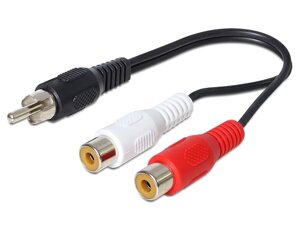 Перехідник аудіо Delock RCA 1x2 M/F 0.2m Red/White чорний (70.08.4493)