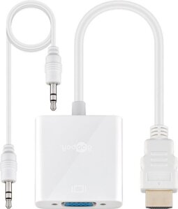 Перехідник моніторний Goobay HDMI-VGA HD15 VGA-екран Pas 1080p 0.20m +3.5mm Audio Білий (75.03.1758)