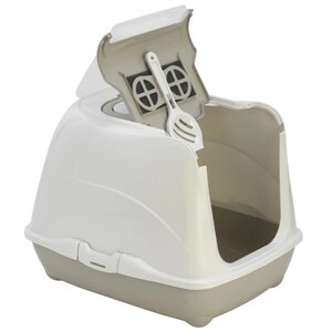 Закритий туалет для кішок з відкидною кришкою Moderna Flip Cat Jumbo 58х45х42 см Сірий з білим (5412087007349)