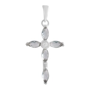 Срібний хрестик SilverBreeze із топазом Лондон Блю 2.529ct фіанітами (2140993)