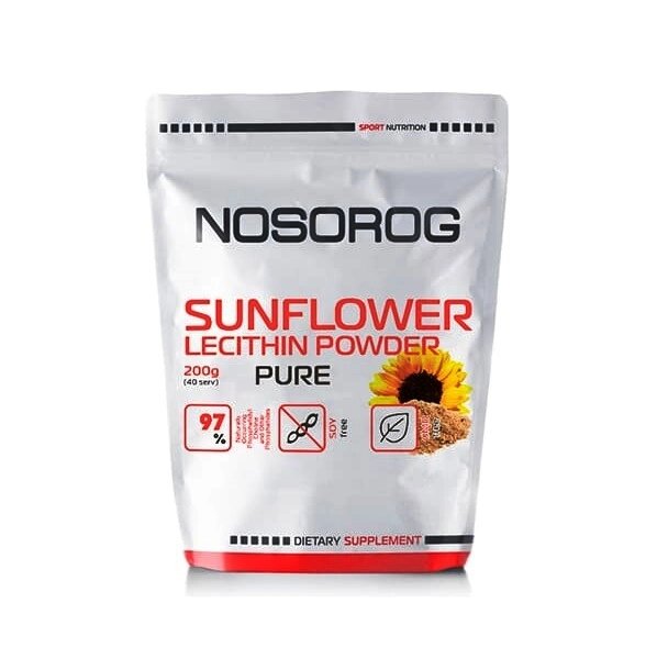 Лецитин для спорту Nosorog Nutrition Sunflower Lecithin Powder 200 g /40 servings/ Pure - гарантія