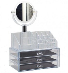 Настільний акриловий органайзер для косметики OPT-TOP Cosmetic Storage Box на 3 двері із дзеркалом (1756375357)