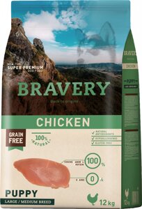 Сухий корм Bravery Chicken Puppy Large Medium для цуценят середніх та великих порід з куркою 12 кг (8436538946749)