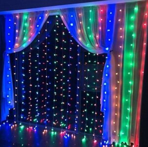 Гірлянда штора завіса FMA Водоспад 3х3 м 280 LED 3D Мультицвіт (1310160390)