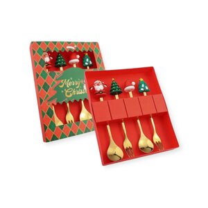 Набір новорічних десертних приладів No Brand Merry Christmas Різнокольоровий 4 шт