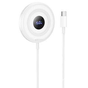 Бездротове зарядний пристрій Hoco CW61 Ultra thin Magnetic 15W LED Display PD 5V/2A MagSafe Qi White (36564_3608587)