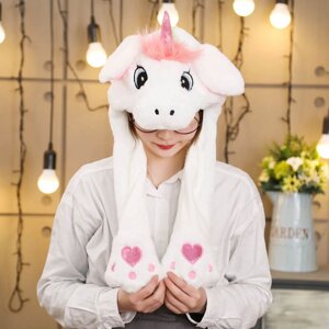 Шапка Kigurumba Єдиноріг New з вухами, що плескають, і підсвічуванням One Size Білий (1000011)