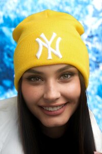 Модна молодіжна шапка-ковпак (6089) Braxton жовтий + білий 56-59
