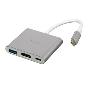 Концентратор Hoco HB14 Easy use Type-C to USB3.0/HDMI 4k/30Hz PD 67Вт Steel