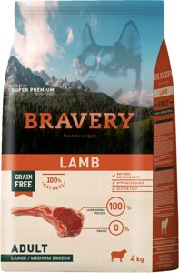 Сухий корм Bravery Lamb Large Medium Adult для дорослих собак середніх та великих порід з ягням 4 кг (8436538942253)