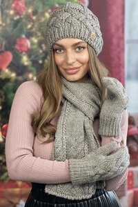 Комплект «Дюран» (шапка шарф рукавиці) Braxton темна кава 56-59