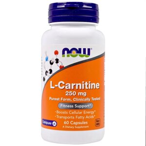 L- Карнітін, L-Carnitine, Now Foods, 250 мг, 60 вегетаріанських капсул