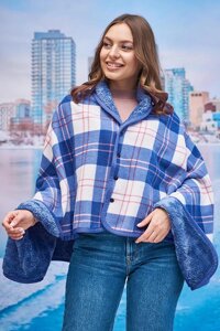 Тепле кашемірове пончо утеплене хутром (7012) Braxton One size Синій