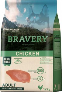 Сухий корм Bravery Chicken Adult Large Medium для дорослих собак середніх та великих порід із куркою 12 кг (8436538946626)