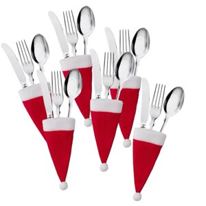 Новорічні ковпачки для столових приладів Мальва Червоно-білий 6 штук