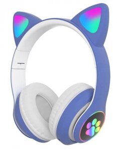 Повнорозмірні навушники бездротові Cat Headset M23 Bluetooth з RGB підсвічуванням і котячими вушками Blue