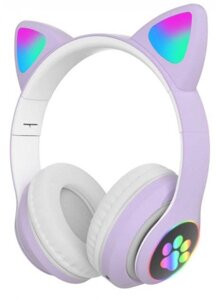 Повнорозмірні навушники бездротові Cat Headset M23 Bluetooth з RGB підсвічуванням і котячими вушками Purple