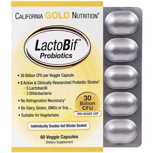 Пробіотик California Gold Nutrition LactoBif Probiotics, 30 Billion CFU 60 Veg Caps CGN00965