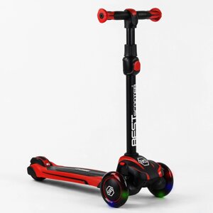 Самокат триколісний алюмінієвий кермо Best Scooter MAXI PU колеса зі світлом 60 кг Red (102924)