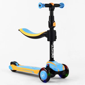 Самокат триколісний з сидінням Best Scooter MAXI PU колеса зі світлом 60 кг Blue and yellow (102930)