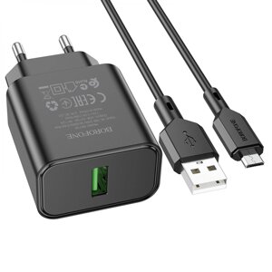 Мережеве зарядний пристрій Borofone BA72A Spring QC3.0 /1USB 3A 18W USB - Micro USB 1 m Чорний