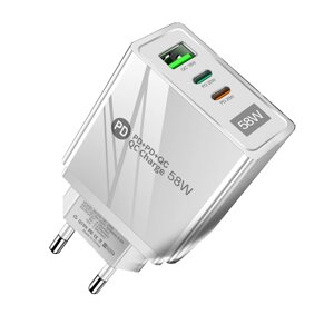 Мережевий зарядний пристрій Mirrow USB 2-Type-C Super Charge/Quick Charge 3.0 PD 58W White (ЗЗ050841)