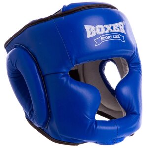 Шлем боксерский с полной защитой кожаный BOXER Элит 2033-1 Синий M