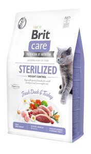 Сухий корм для стерилізованих котів і котів з надмірною вагою Brit Care Cat GF Sterilized Weight Control з качкою і