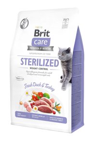 Сухий корм для стерилізованих котів і котів з надмірною вагою Brit Care Cat GF Sterilized Weight Control з качкою і