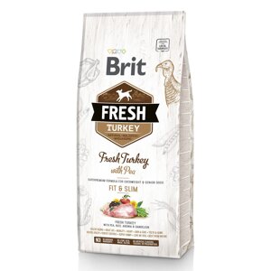 Сухий корм для дорослих і літніх собак Brit Fresh Turkey Light Fit and Slim з індичкою і горошком 12 кг (8595602530793)