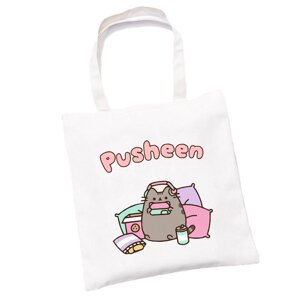 Сумка еко-шоппер 2Life Pusheen cat Кіт 35х38 см на блискавці Білий (v-12142)