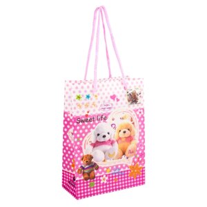 Сумочка подарункова пластикова з ручками Gift bag Собачки 17х12х5.5 см Рожевий (13949)