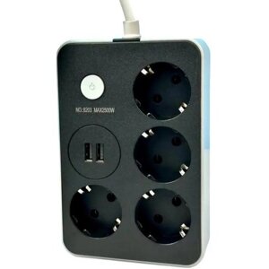 Подовжувач з USB Power Socket CNV 8203 2USB на 4 розетки 2 м Black