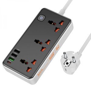 Подовжувач мережевий Hoco AC8A Multifunctional 3USB 1Type-C, PD 18W 3.4A 1.5 m Black