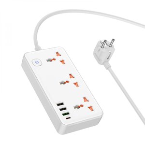 Подовжувач мережевий Hoco AC8A Multifunctional 3USB 1Type-C, PD 18W 3.4A 1.5m White