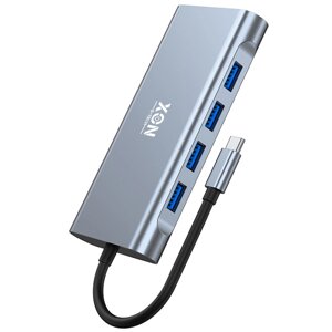 USB-хаб XON smarthub 11 в 1 ethernet VGA HDMI 3.5 audio SD/TF type-C 2xusb3.0 2xusb2.0 сірий (UHCHP113322G 5269)