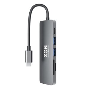 USB-хаб XON smarthub 6 у 1 SD/TF + type-C + USB3.0 + 2хusb2.0 сірий (UHCHP062322G 5139)