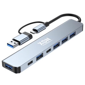 USB-хаб XON smarthub 7 в 1 2xtype-C USB3.0, 4xusb2.0 сірий (UHUHP071342G 5184)