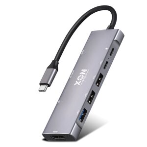 USB-хаб XON smarthub 9 в 1 HDMI 3.5 audio SD/TF 2xtype-C 3xusb3.0 сірий (UHCHP095300G 5245)