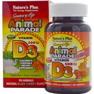 Вітамін D Nature's Plus Animal Parade, Vitamin D3 90 Chewable Tabs Black Cherry Flavor