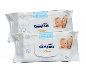 Вологі дитячі серветки Ultra Compact Baby Sensitive 144 шт 0+ із клапаном