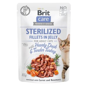 Вологий корм для кішок Brit Care Cat pouch для стерилізованих 85 г (качка та індичка в желе) (8595602540549)